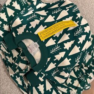 Matching Green and White Christmas Tree Print Pajama Family Sets (worn once)